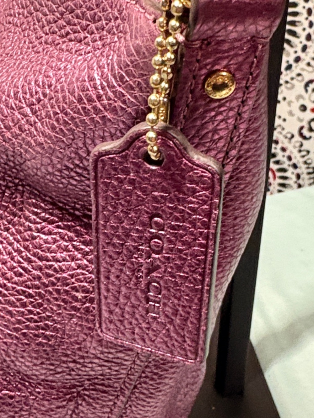 COACH Metallic Berry Magenta Pebble Leather Elle Hobo Shoulder Bag #F87691 - Picture 4 of 13